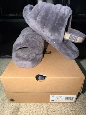 UGG Plush Slide Sandal in Charcoal